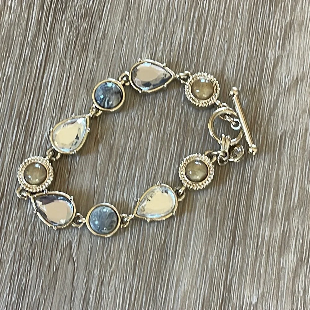 Rhinestone and stone toggle bracelet